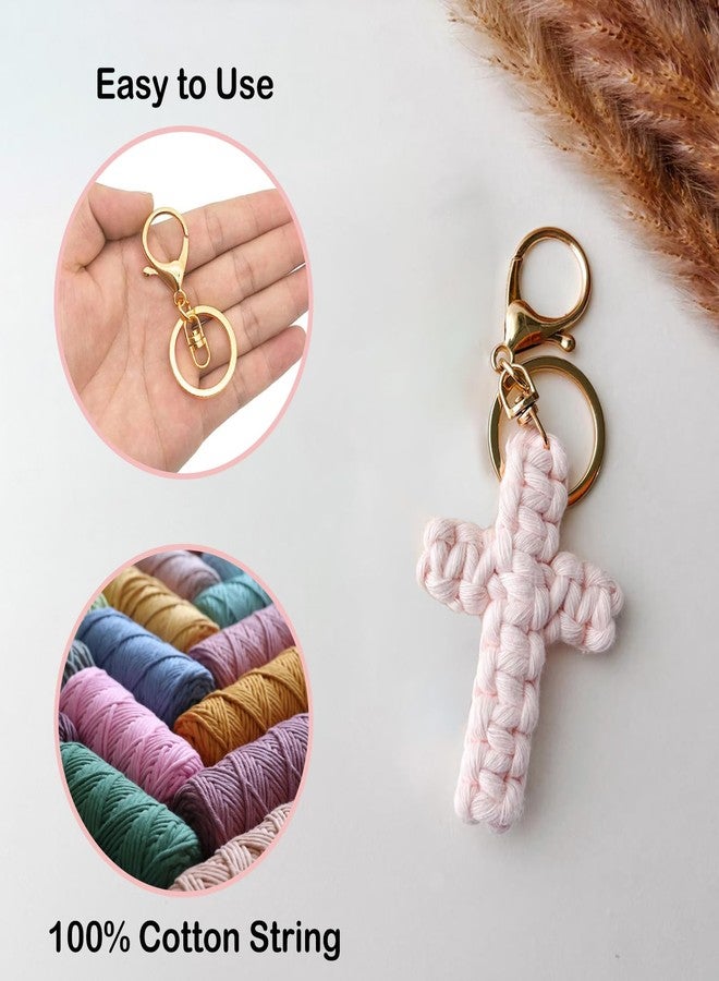 HongEast Macrame Cross Keychain,Jesus Key Chain Christian Car Accessories Handmade Soft Cross Keychain Charm Cute Baptism Faith Inspired Boho Decor for Women Men Religious Gifts(Pink) - Image 2